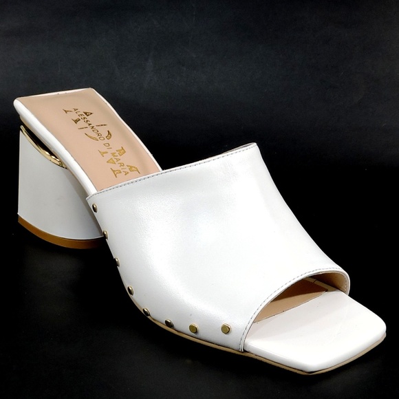 ALESSANDRO DI MARIA 🇮🇹 WOMEN'S WHITE SOFT LEATHER SUMMER MULES - Picture 1 of 8